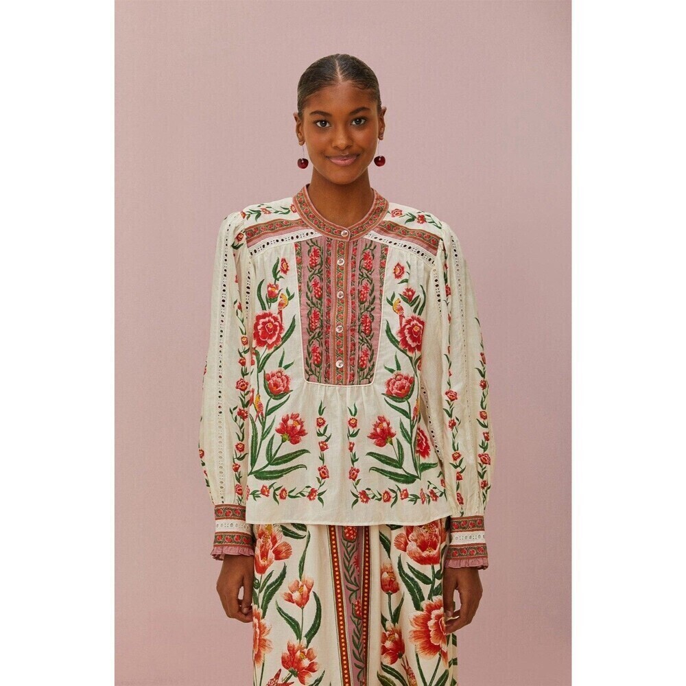 Farm Rio Off-White Ainika Delicate Blouse Embroidered Women’s Size Small Eyelet